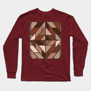 Geometric Pattern Tiles in Natural Brown and Beige Long Sleeve T-Shirt